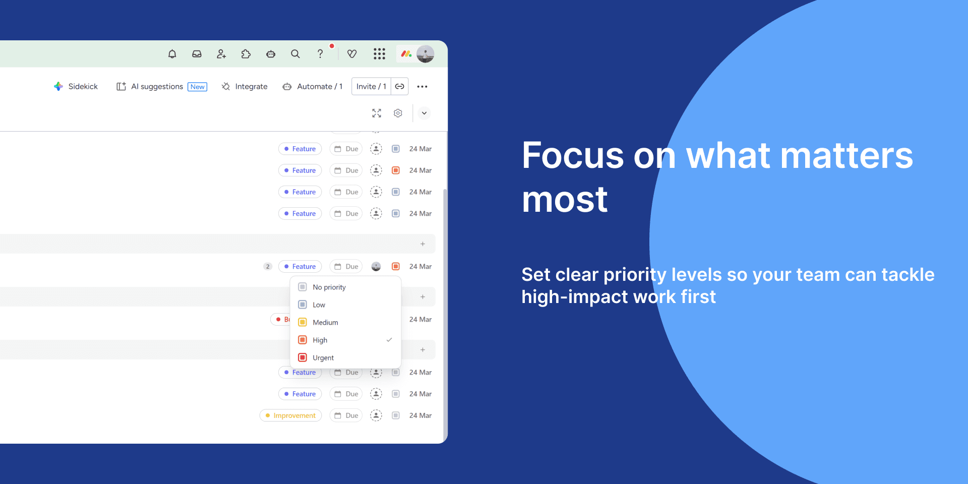 TaskTree priority feature — setting task priority inside monday.com